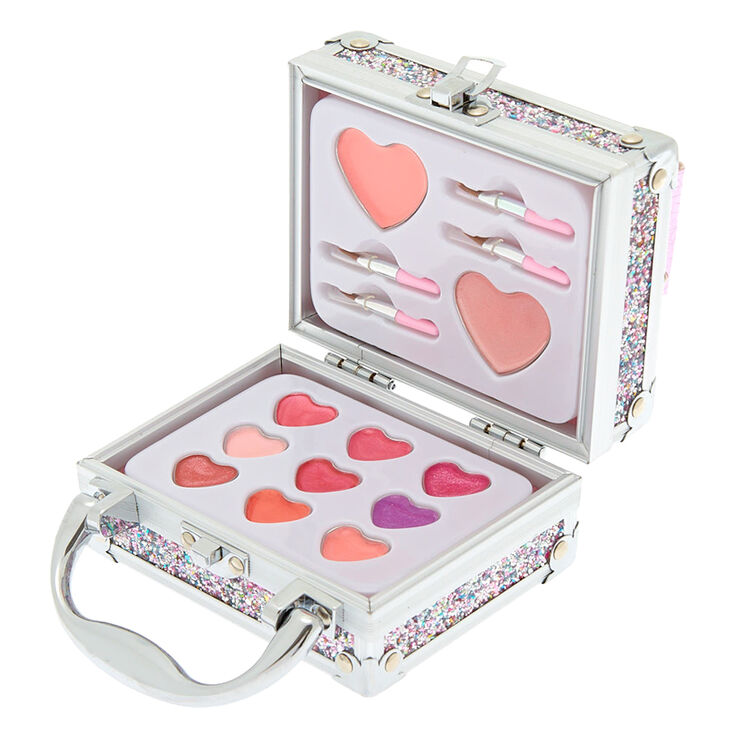 Claire&#39;s Club Glitter Bow Travel Case Lip Gloss Set - Pink,