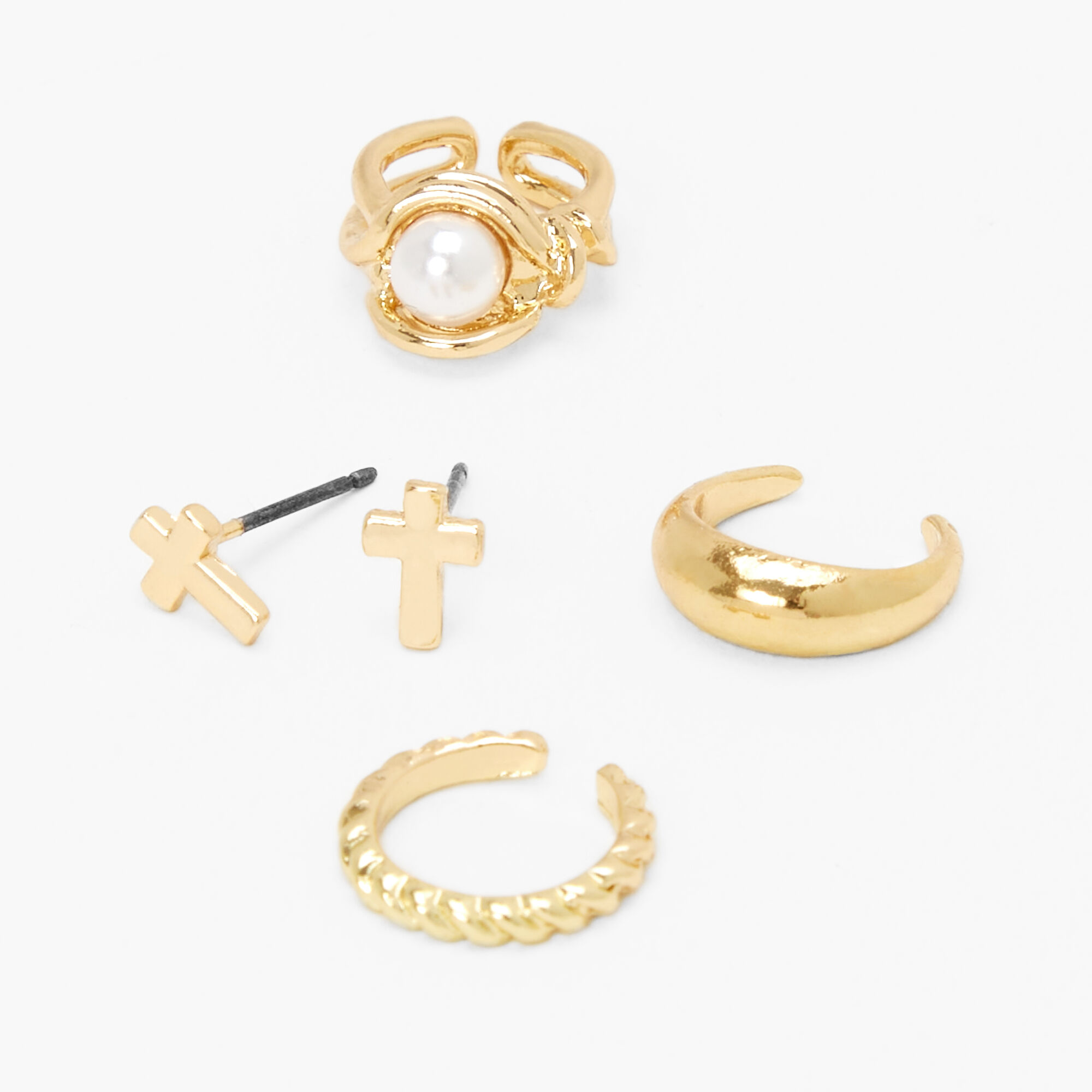 Claire's Clous d’oreilles croix et manchettes d'oreilles variées couleur dorée - Lot de 4