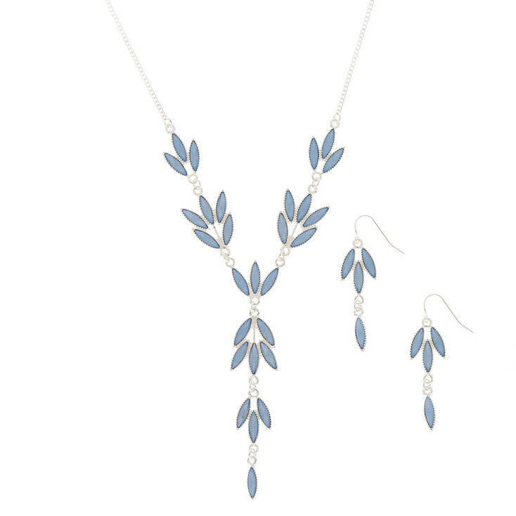 Parure de bijoux bleus &agrave; feuille argent&eacute;e, lot de 2 articles,