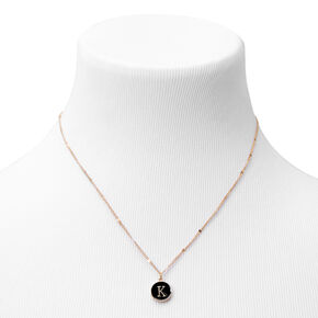 Gold Enamel Initial Pendant Necklace - Black, K,