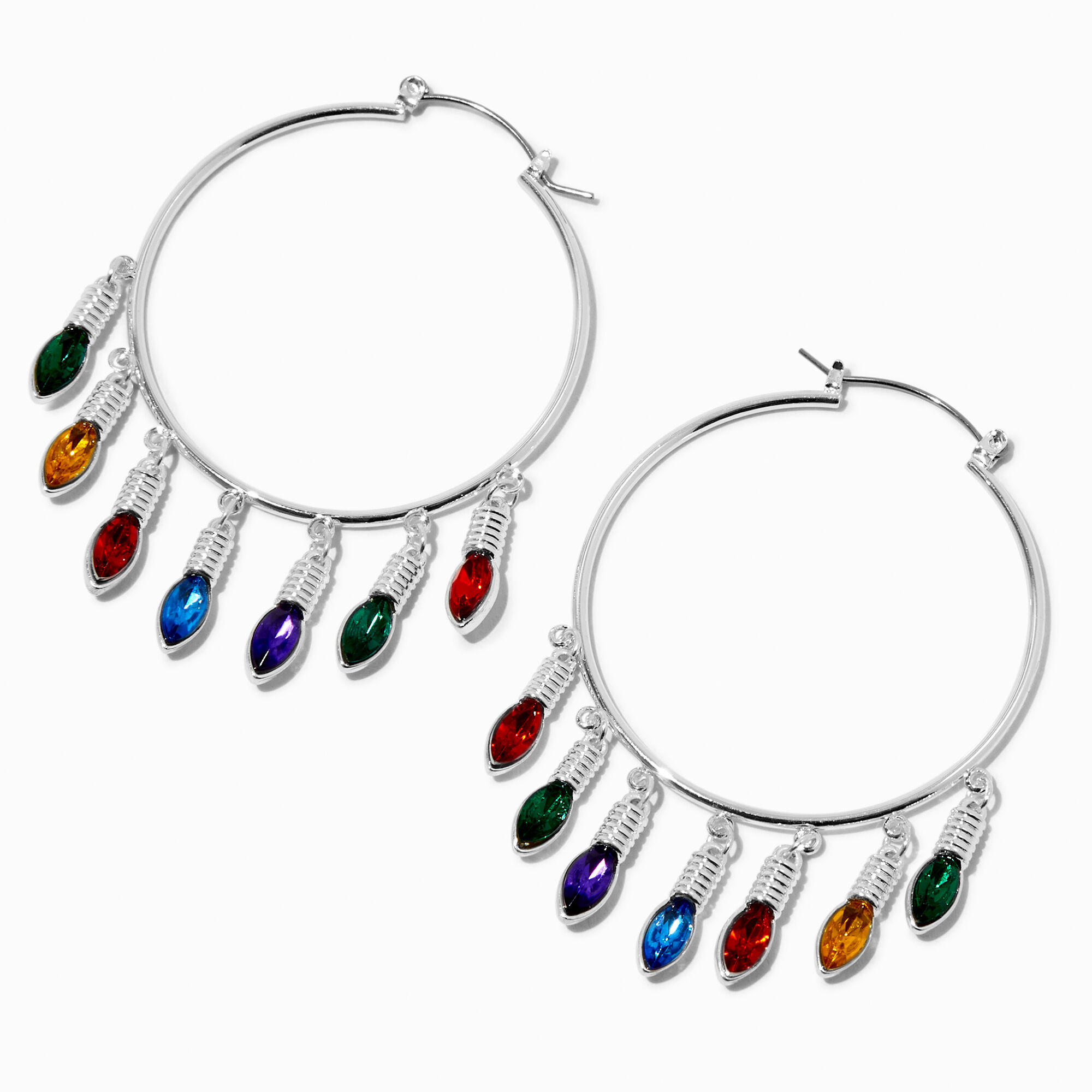 Gemstone Christmas Lights 50MM Hoop Earrings Claire s US
