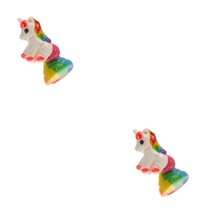 Rainbow Unicorn Poo Front Back Stud Earrings Claire S Us