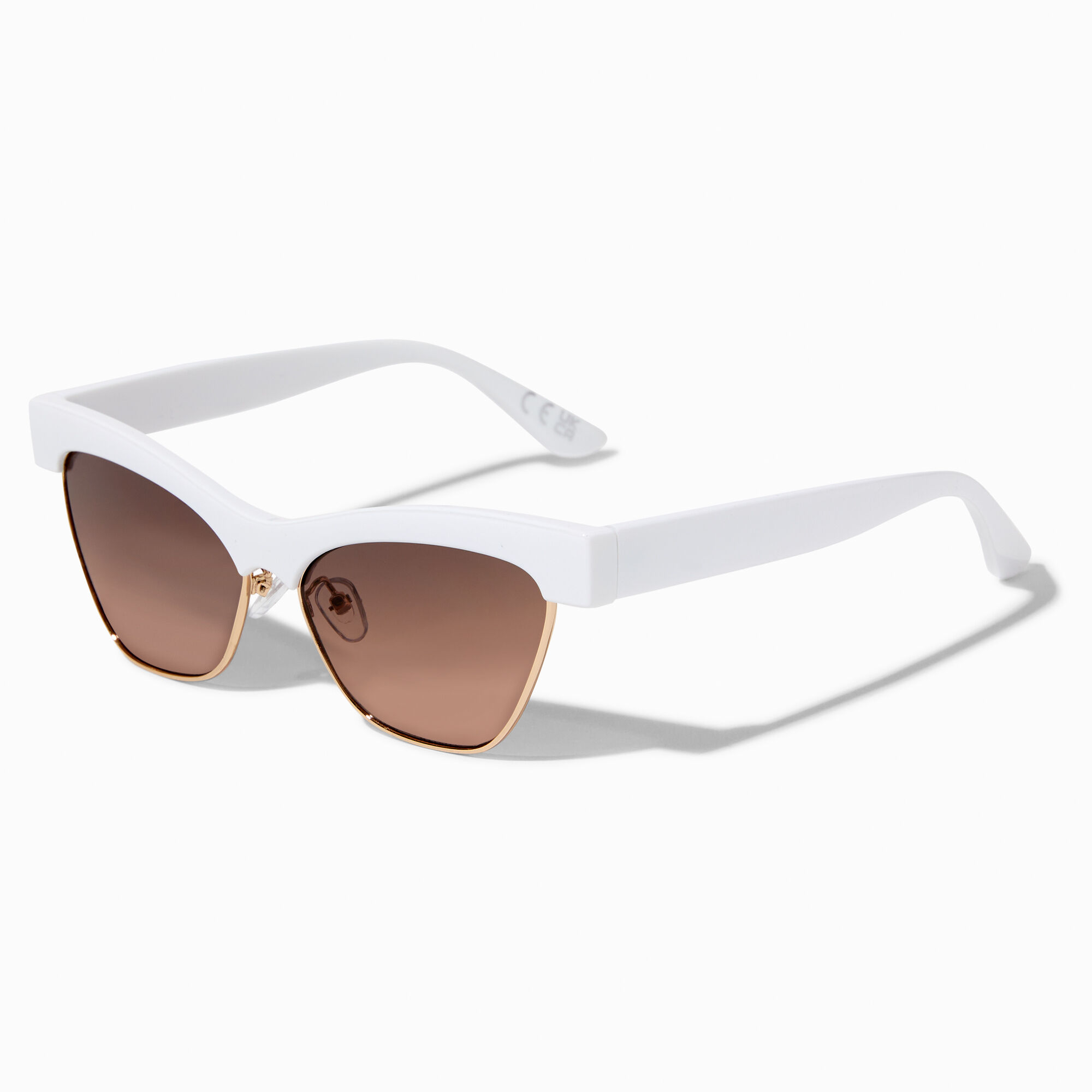 White Retro Browline Brown Lerns Sunglasses,