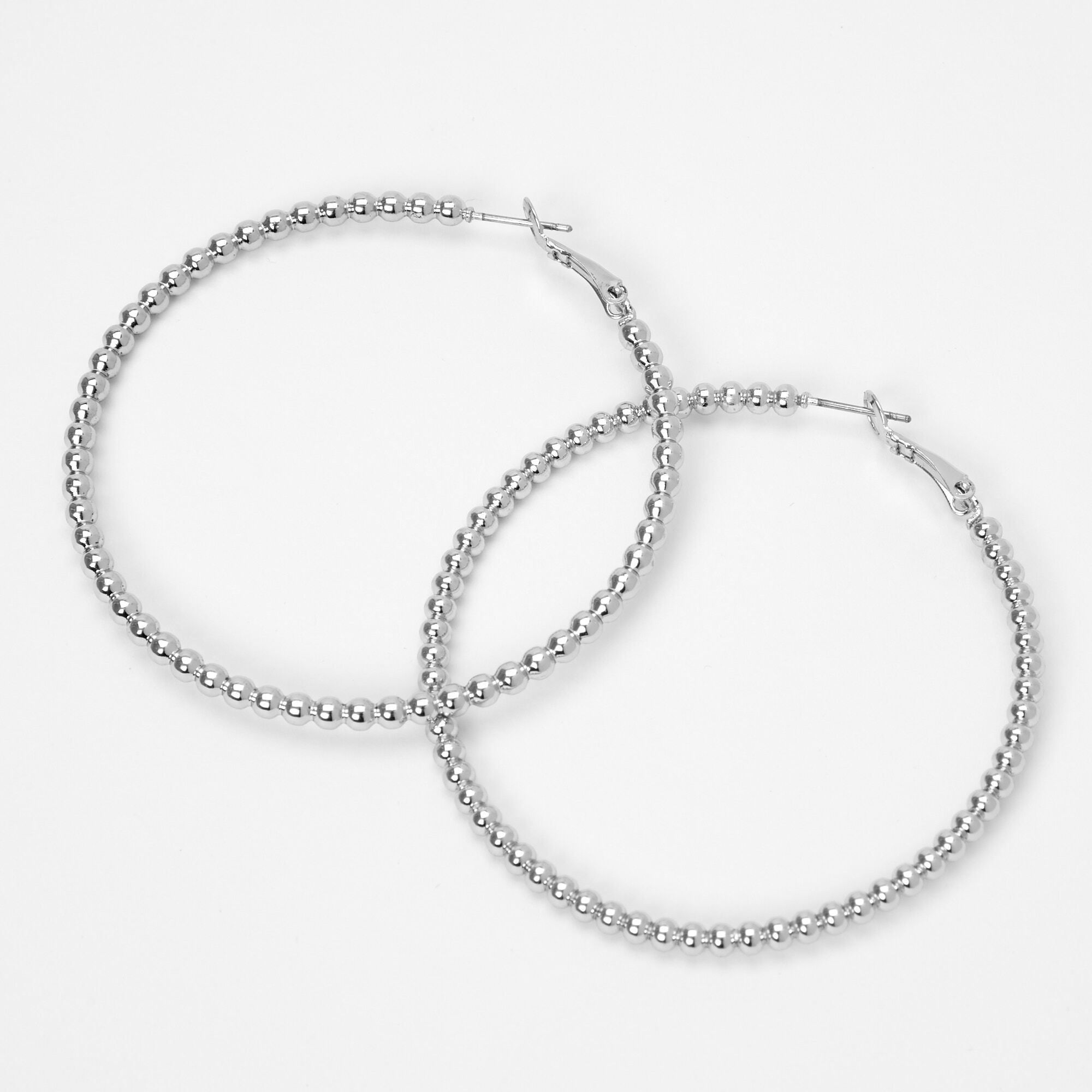 Silver 60MM Beaded Look Large Hoop Earrings,