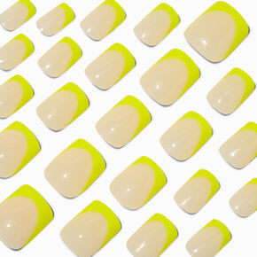 Yellow French Tip Medium Square Vegan Faux Nail Set - 24 Pack,