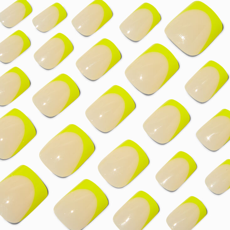 Yellow French Tip Medium Square Vegan Faux Nail Set - 24 Pack,