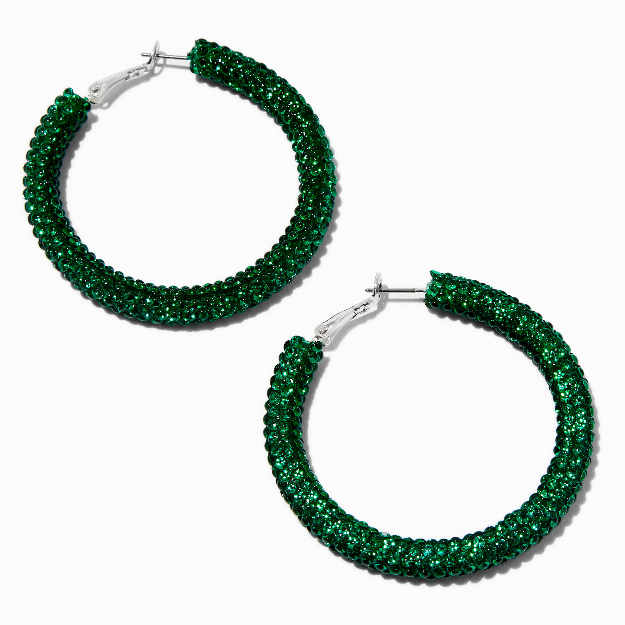 View Claires Emerald Crystal 50MM Hoop Earrings Green information