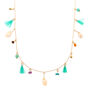 Gold Shell Tassel Long Pendant Necklace - Turquoise,