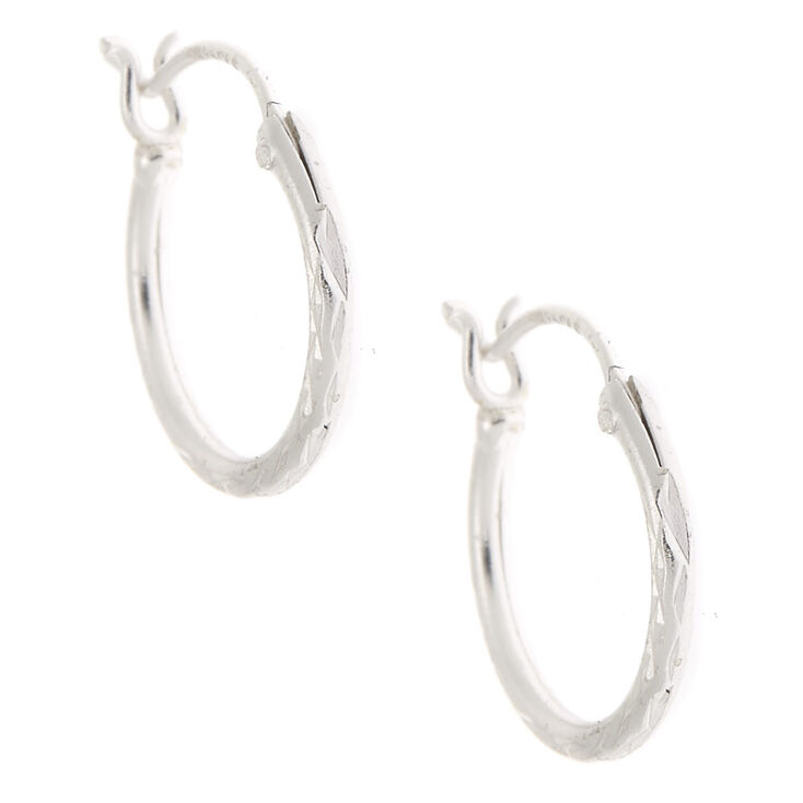 Sterling Silver 12MM Textured Hoop Earrings | Claire's US