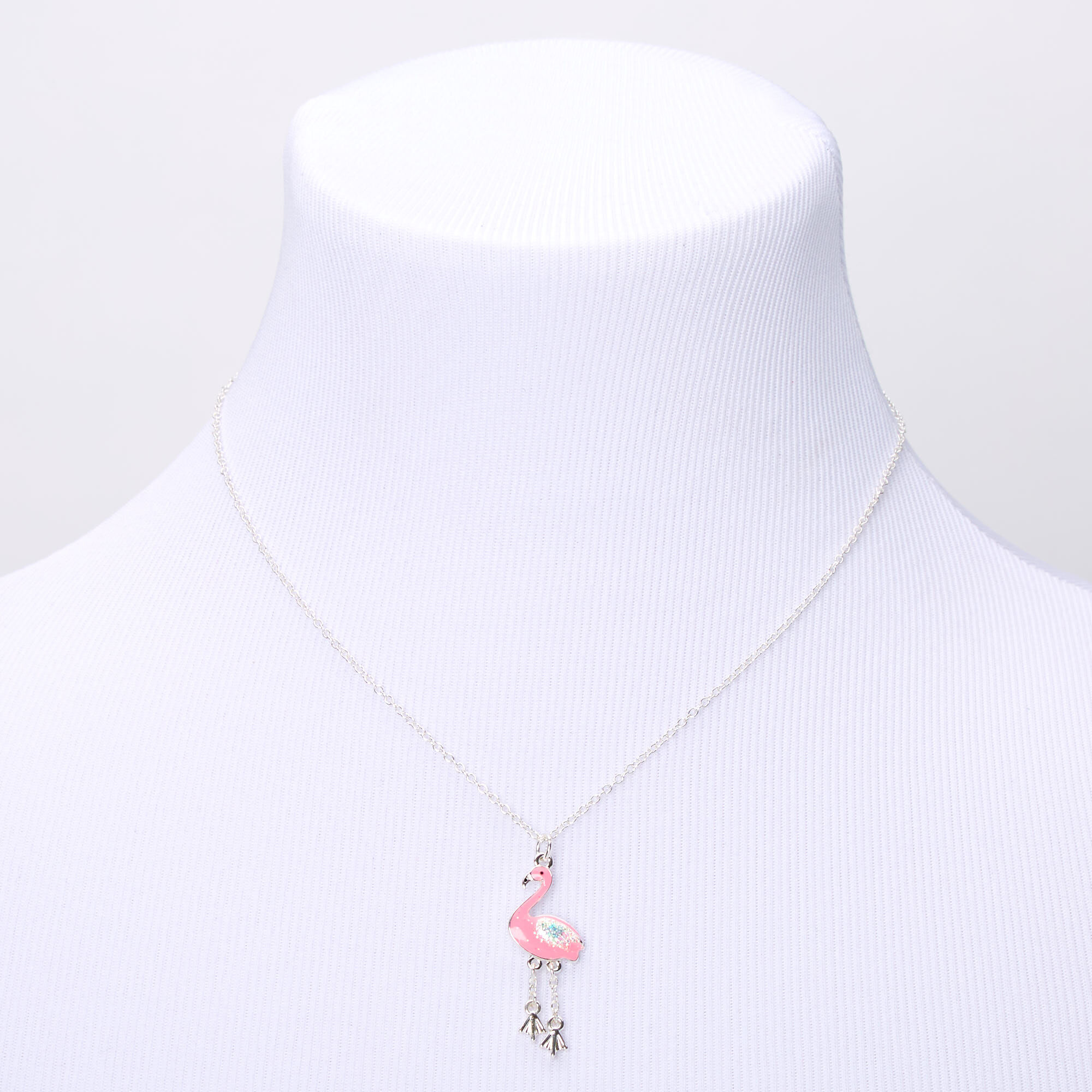 Silver Moveable Flamingo Pendant Necklace - Pink,
