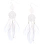Silver 3" Feather Dreamcatcher Drop Earrings - White,