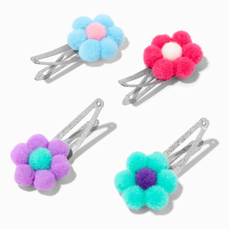 Pastel Pom Pom Daisy Snap Hair Clips - 4 Pack,