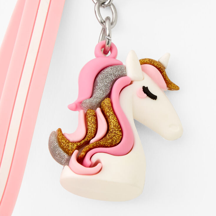 Porte-cl&eacute;s licorne en silicone - Rose,