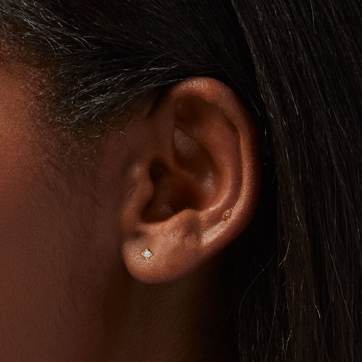 18K Gold Plated One 2MM Cubic Zirconia Stud Earring,