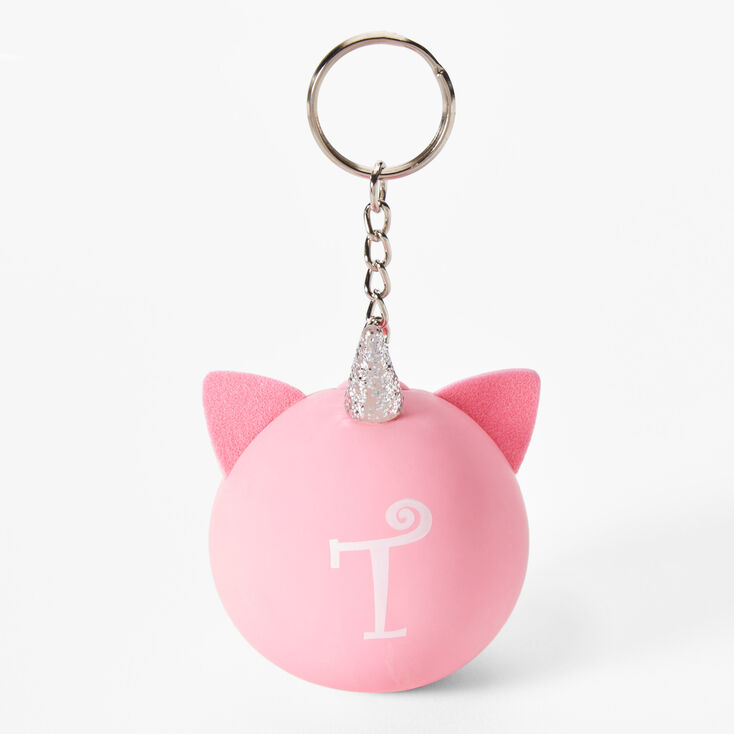 Porte-cl&eacute;s balle anti-stress licorne &agrave; initiale - Rose, T,