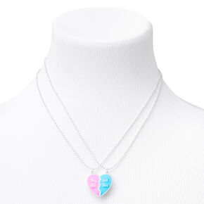 Big &amp; Lil Sis Pink/Blue Split Heart Pendant Necklaces - 2 Pack,