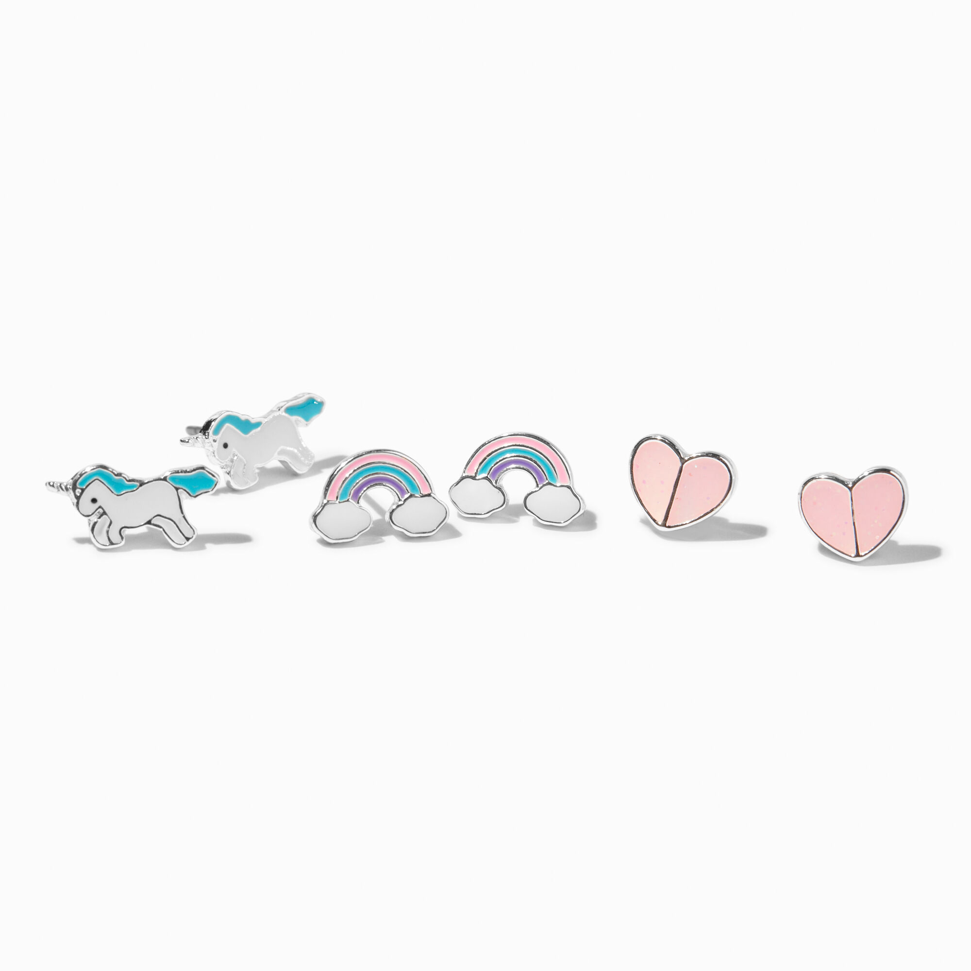 View Claires Rainbow Unicorn Stud Earrings 3 Pack Pink information