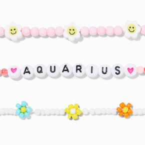 Zodiac Daisy Happy Face Beaded Stretch Bracelets - 3 Pack, Aquarius,