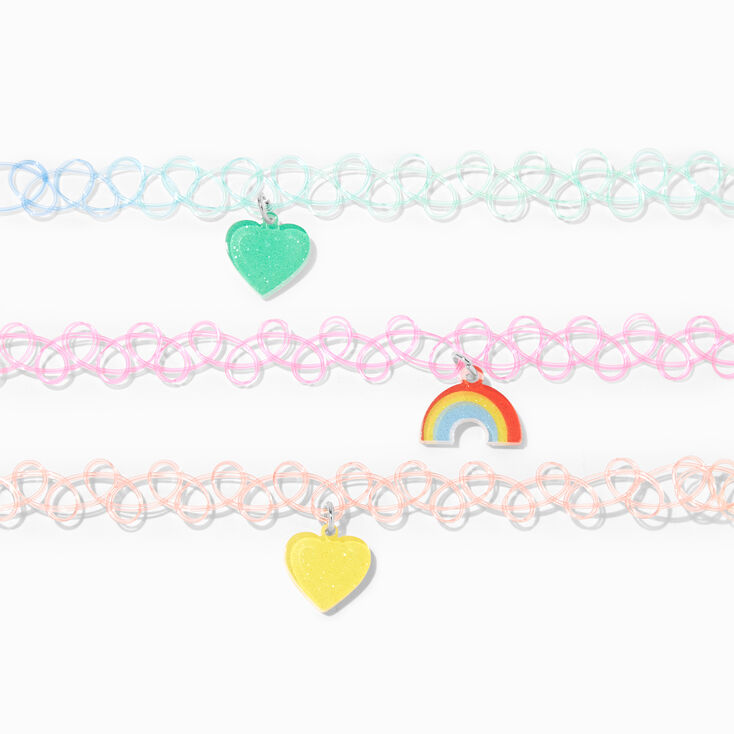 Claire&#39;s Club Kidcore Rainbow Tattoo Choker Necklaces - 3 Pack,