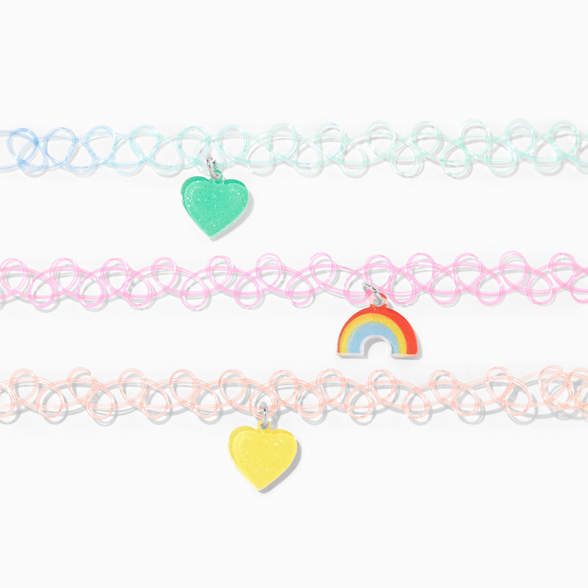 View Claires Club Kidcore Tattoo Choker Necklaces 3 Pack Rainbow information