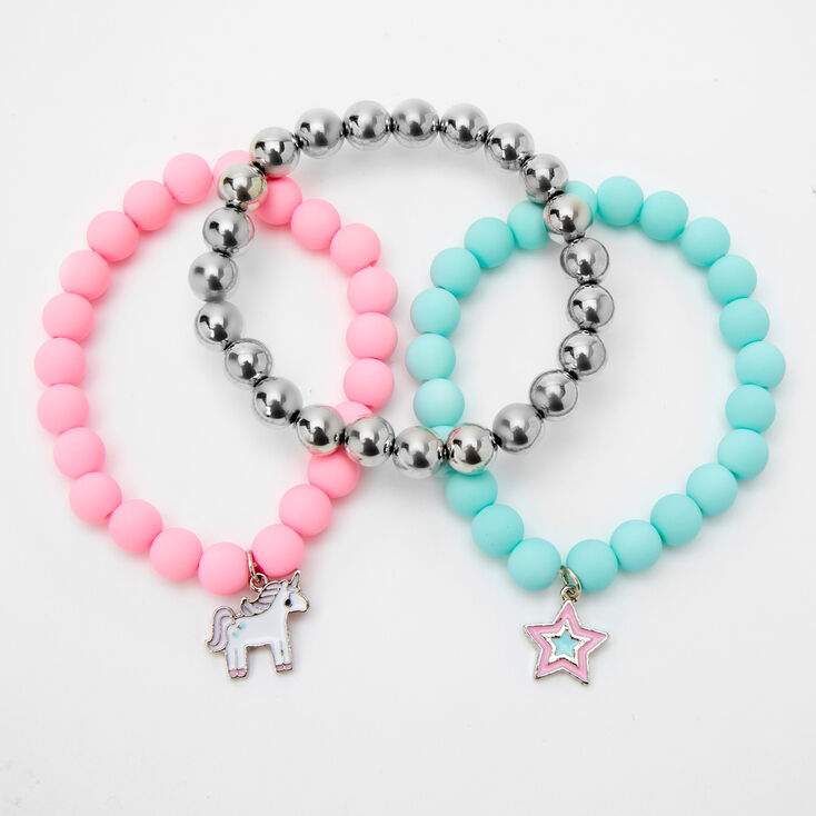 Claire&#39;s Club Unicorn Star Matte Beaded Stretch Bracelets - 3 Pack,