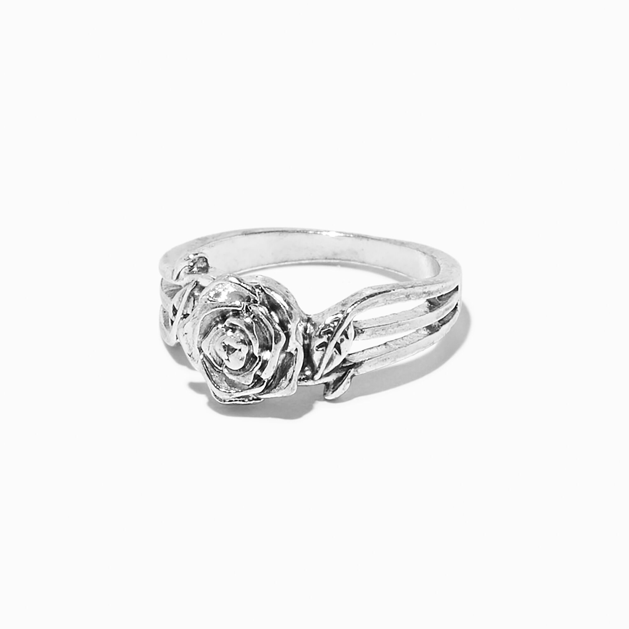 View Claires Antiqued Rose Band Ring Silver information
