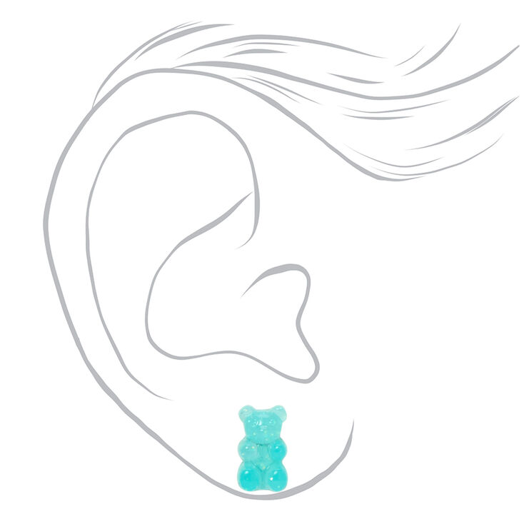 Blue 0.5&quot; Glow In The Dark Gummy Bear Stud Earrings,