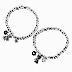 Best Friends Black Glitter Cat Beaded Stretch Bracelets - 2 Pack,