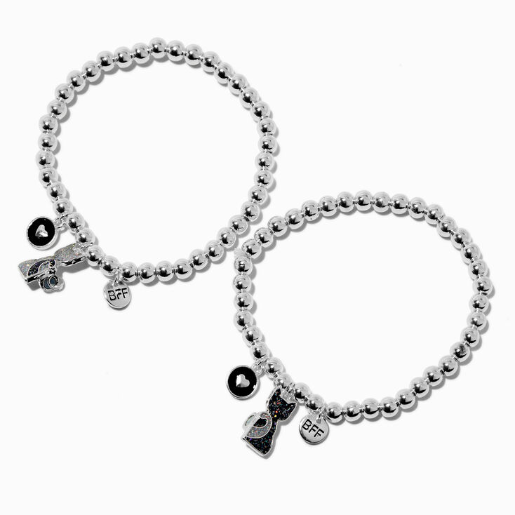 Best Friends Black Glitter Cat Beaded Stretch Bracelets - 2 Pack,