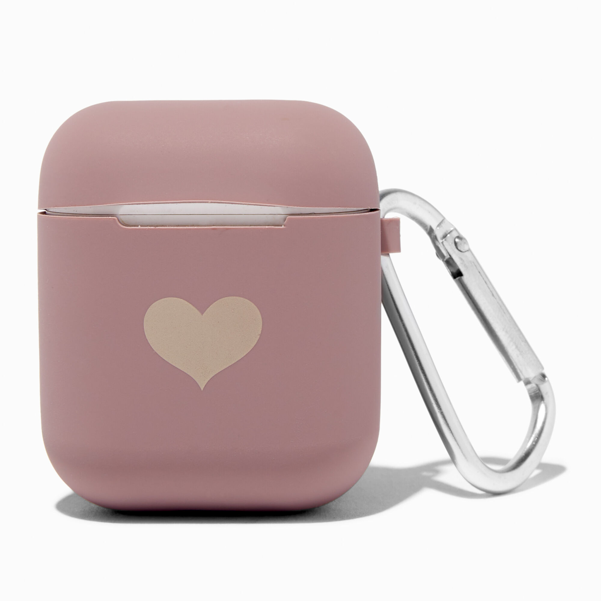View Claires Heart Silicone Earbud Case Cover Compatible With Apple Airpods Mauve information