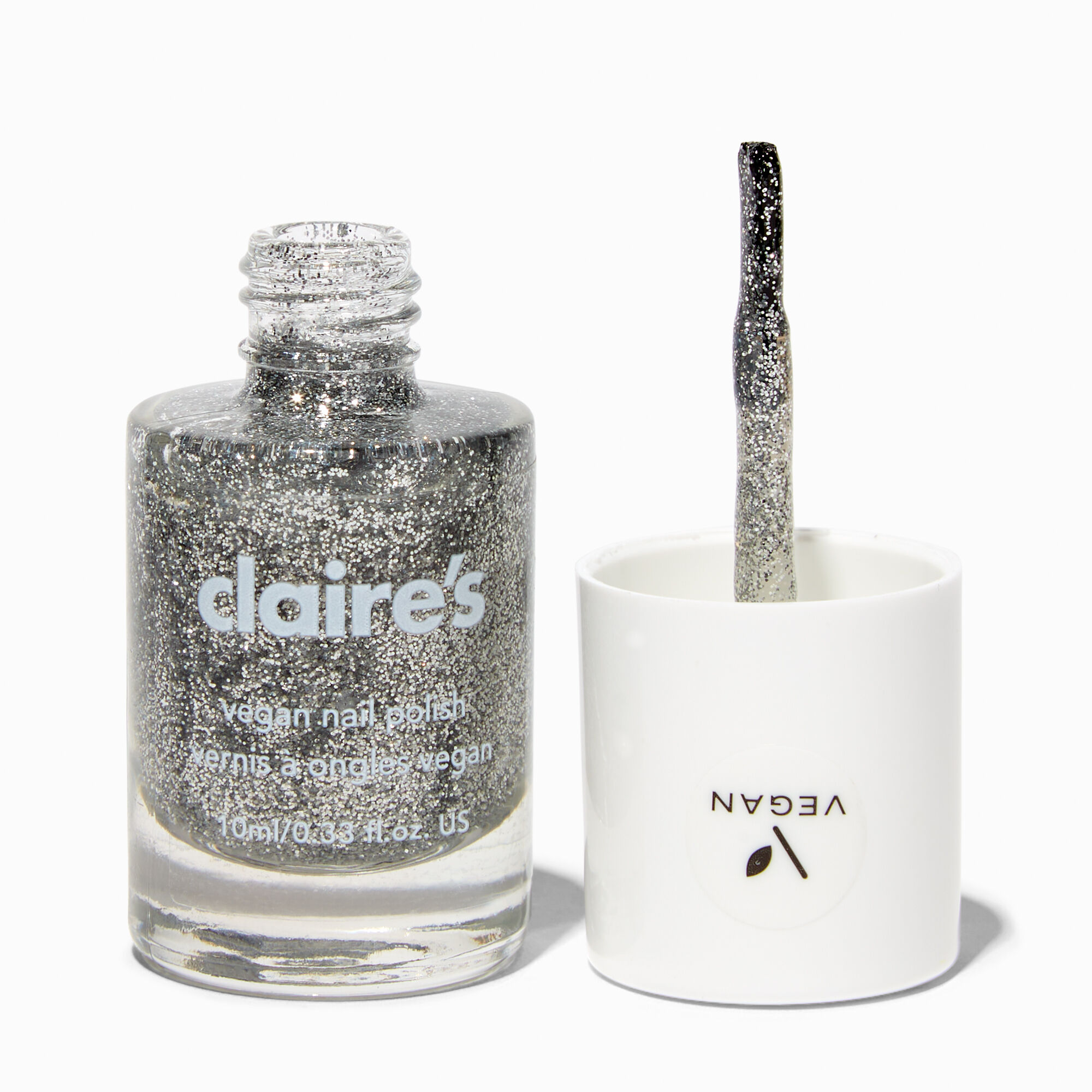 View Claires Vegan Glitter Nail Polish Moon Crystal Silver information