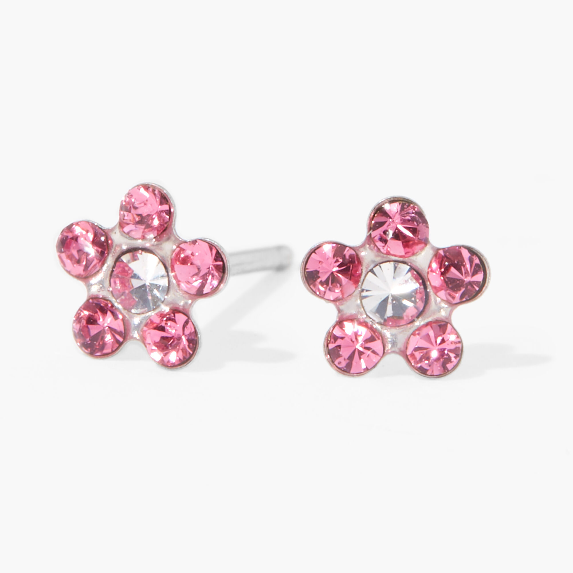 9ct Gold Rhodium Plated Rose Crystal Daisy Studs Ear Piercing Kit with After Care Lotion
