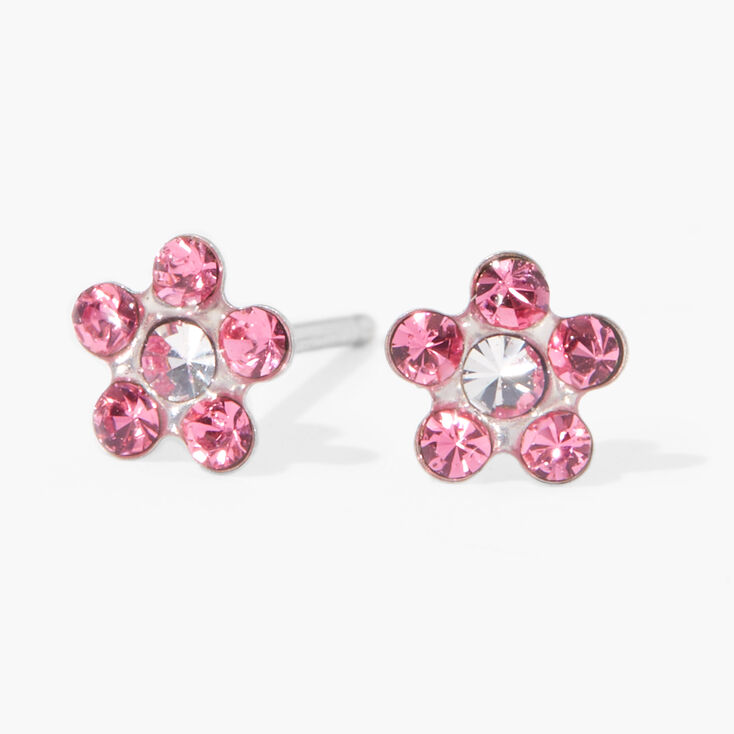 Kit de piercing d&#39;oreilles avec clous d&rsquo;oreilles marguerite en strass rose or 9 carats plaqu&eacute; rhodium avec lotion de soin,