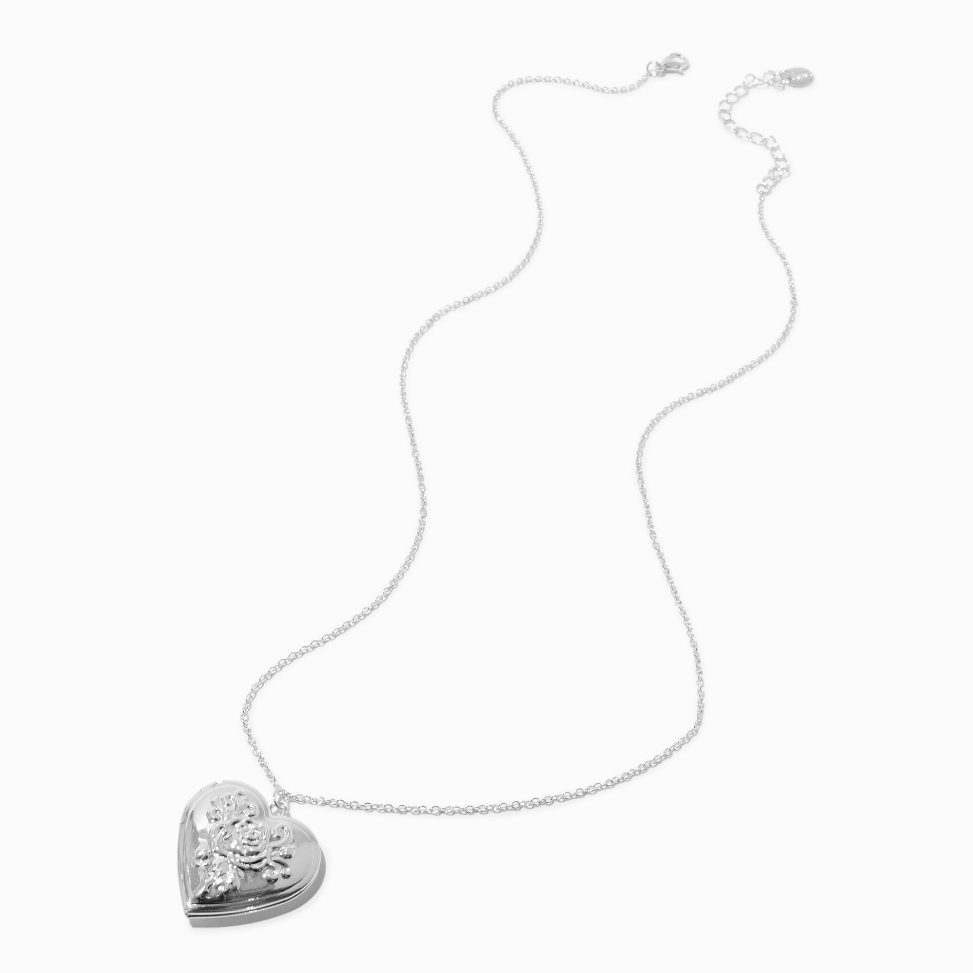 Silver-tone Heart Locket Pendant Long Necklace