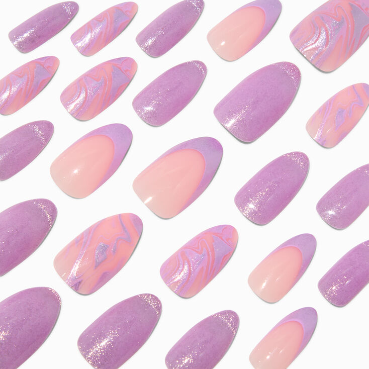 Purple Cat Eye Stiletto Vegan Faux Nail Set - 24 Pack,