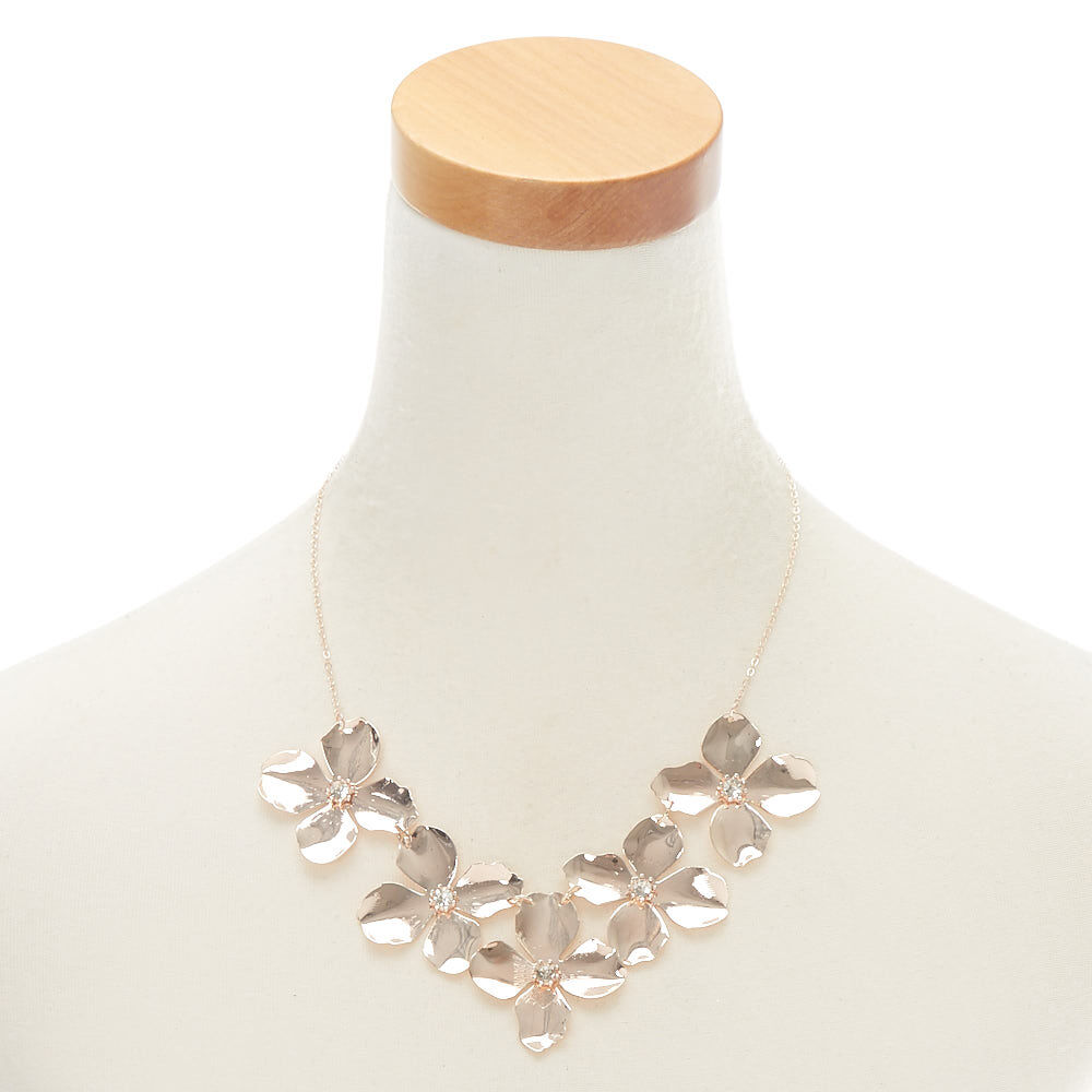 Rose Gold Large Flower Petal Statement Necklace,