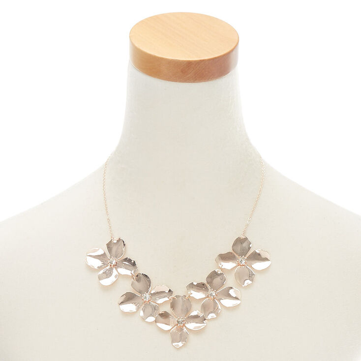 Rose Gold Large Flower Petal Statement Necklace,