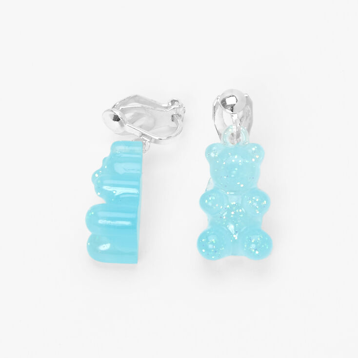 Blue 0.5&quot; Glow In The Dark Gummy Bear Clip On Drop Earrings,