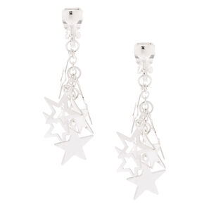 Silver-tone 1&quot; Star Clip-On Drop Earrings,