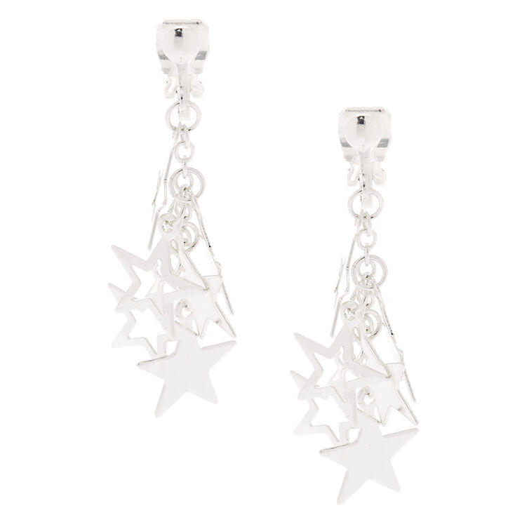 Silver-tone 1&quot; Star Clip On Drop Earrings,