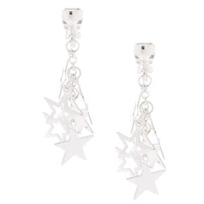 Silver 1&quot; Star Clip On Drop Earrings,