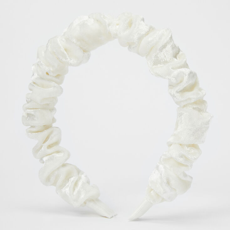 Ruffled Velvet Headband - White,