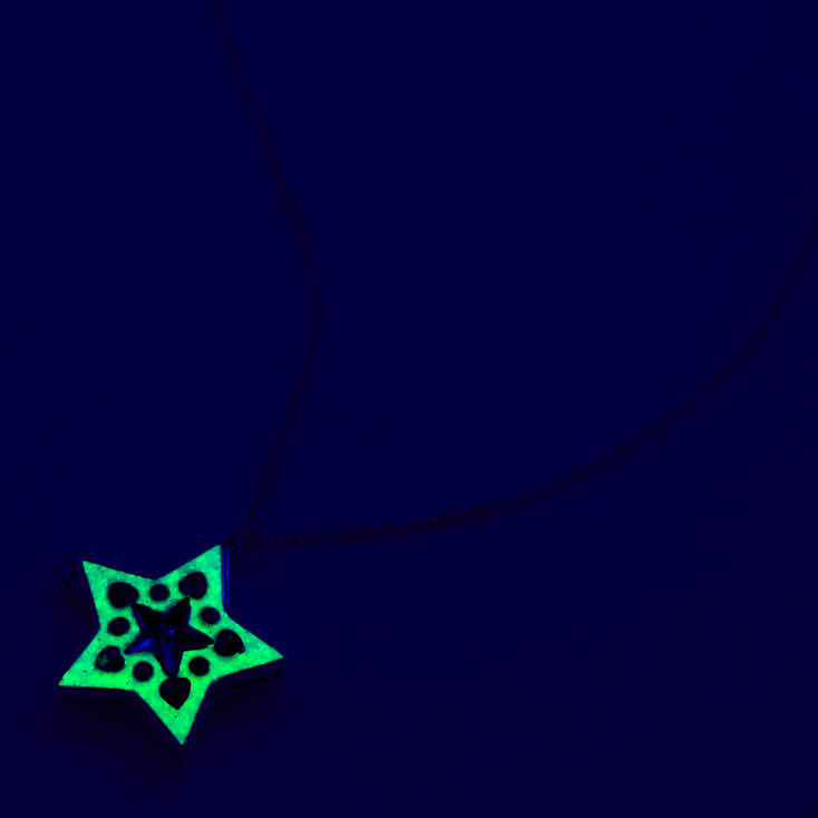 Glow In The Dark Blue Mosaic Star Locket Pendant Necklace,