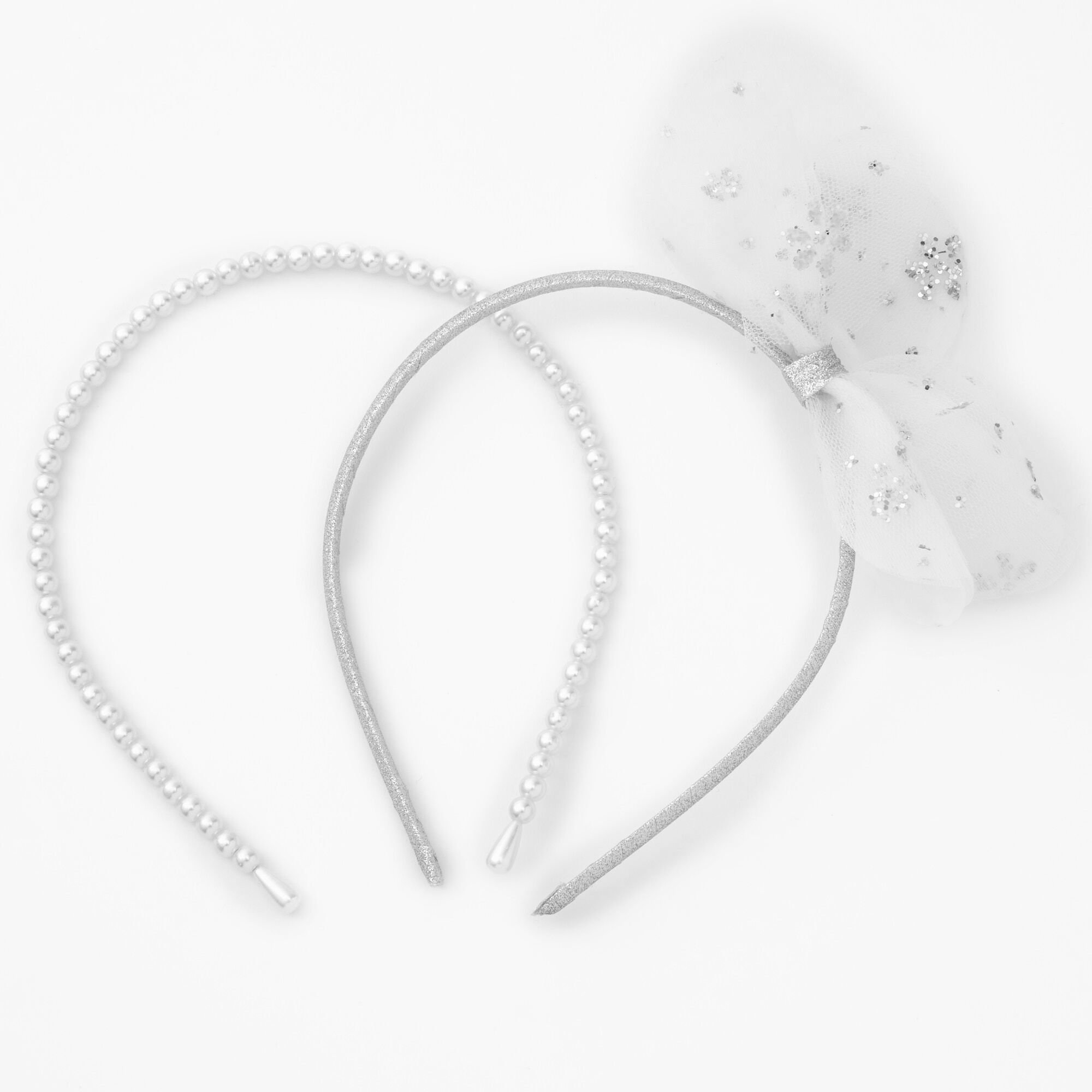 Claire's Club Silver Tulle & Pearl Headbands - 2 Pack,
