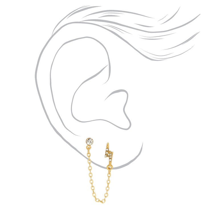 18K Gold Plated 1&quot; Lighning Bolt Chain Drop Earrings,