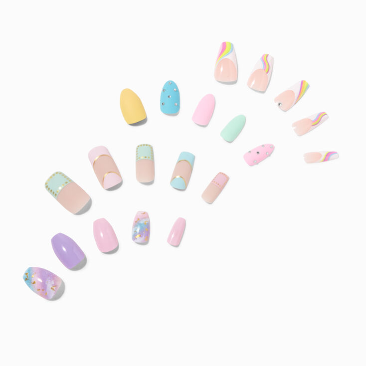Rainbow Pastel Vegan Faux Nail Set - 4 Pack,