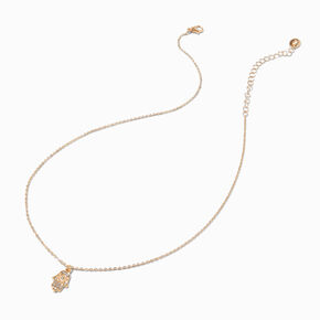 Collier &agrave; pendentif main de fatma pav&eacute; couleur dor&eacute;e,