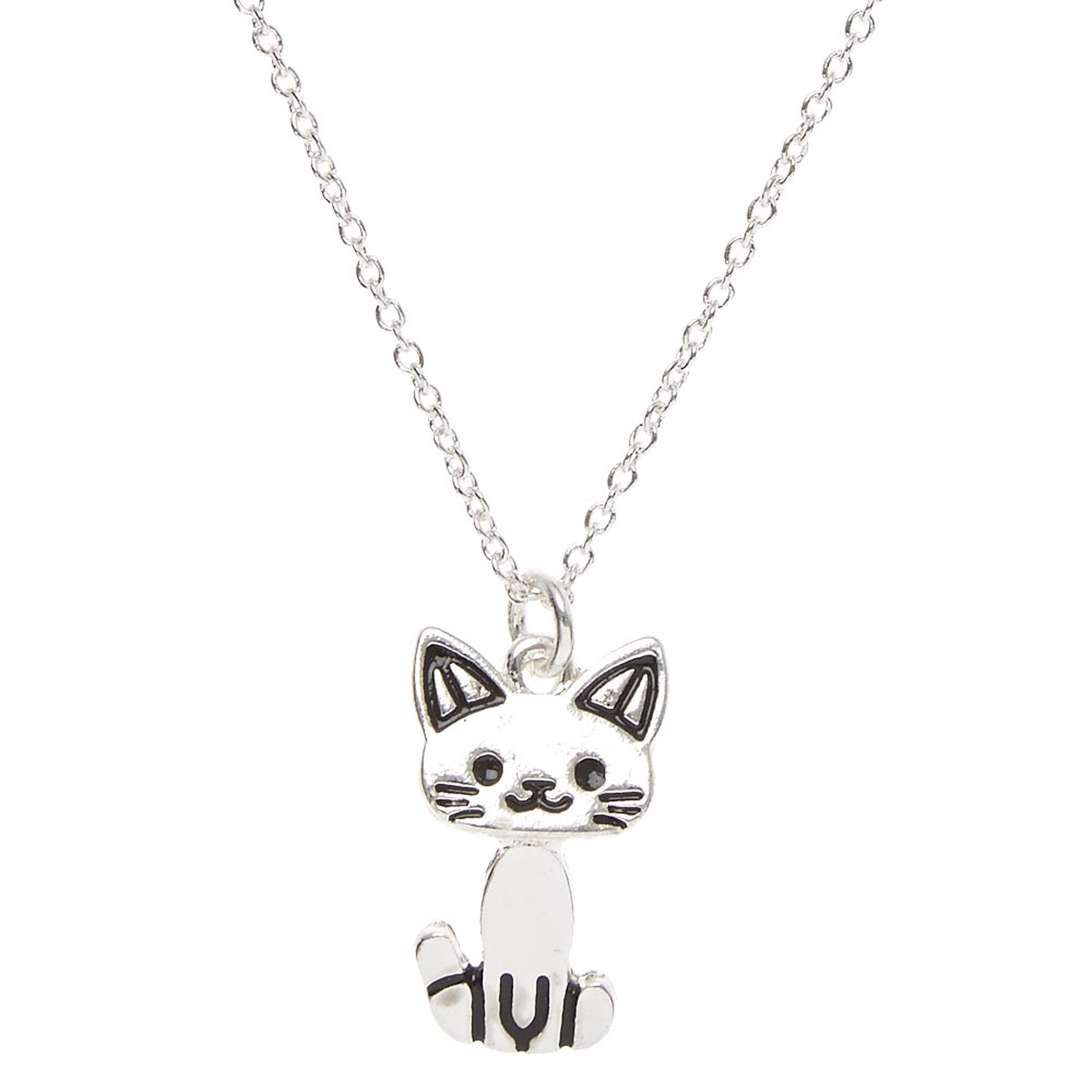 Silver-tone Moving Cat Pendant Necklace | Claire's US
