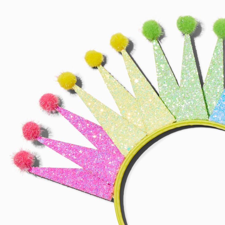 Couronne &agrave; pompons arc-en-ciel &agrave; paillettes,
