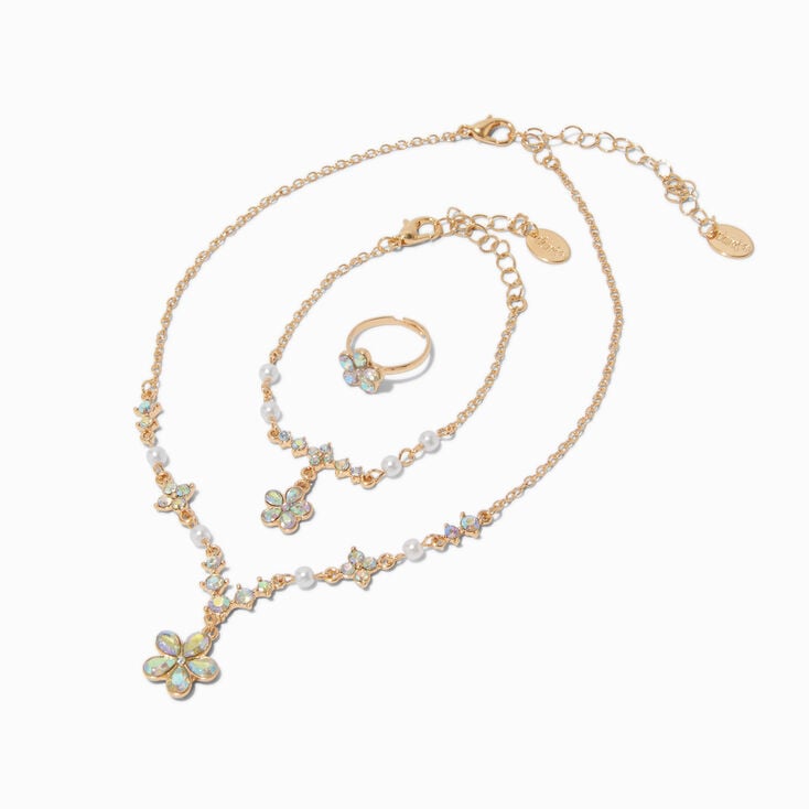 Claire&#39;s Club Special Occasion Rose Gold-tone Iridescent AB Flower Jewelry Set - 3 Pack,